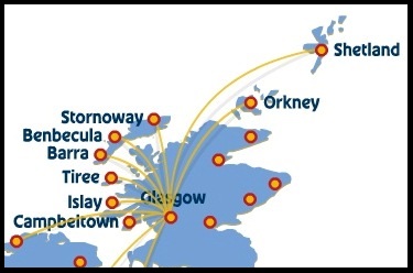 Loganair Route Map of Scottish Islands from Glasgow